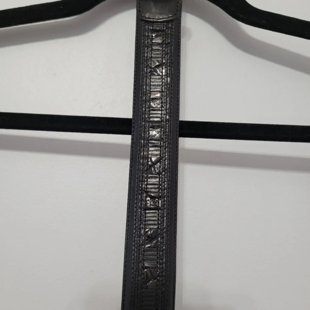 Mezlan Men's Genuine Crocodile Leather Dress Belt Size 34 Black Spain‎ Brass